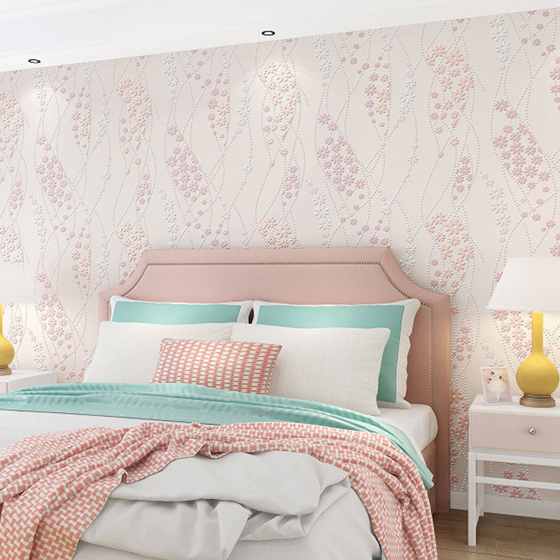 Decorative Non-Pasted Wallpaper Dense Flower Pattern Non-Woven Wall Decor in Pastel Color