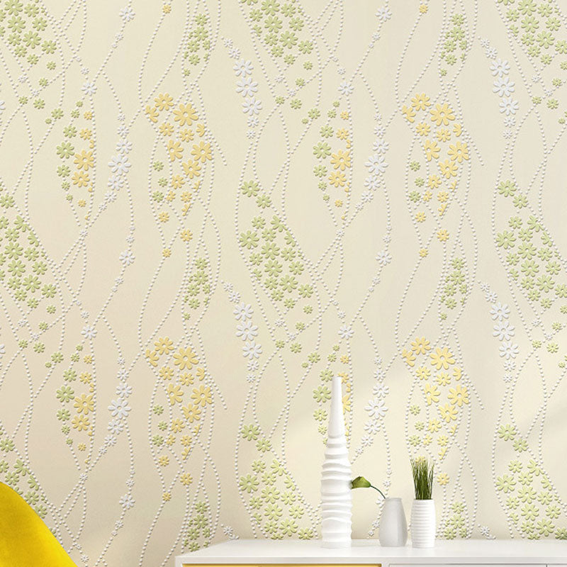 Decorative Non-Pasted Wallpaper Dense Flower Pattern Non-Woven Wall Decor in Pastel Color