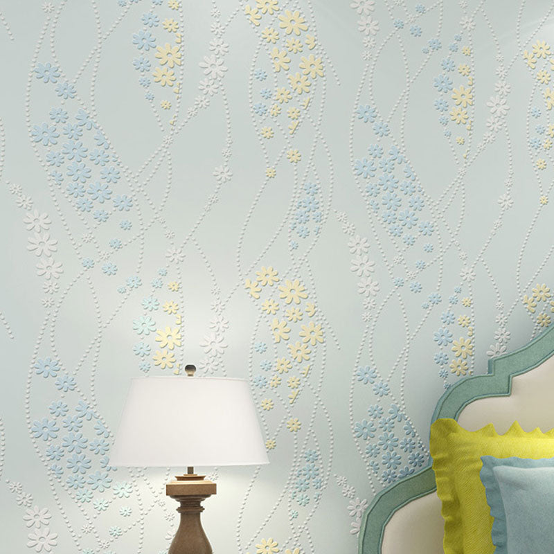 Decorative Non-Pasted Wallpaper Dense Flower Pattern Non-Woven Wall Decor in Pastel Color