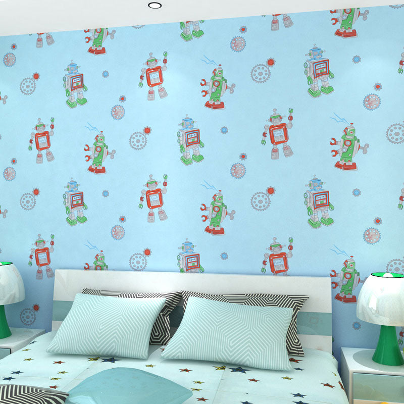 Robot and Astronaut Non-Pasted Wallpaper Roll for Children's Bedroom, 57.1 sq ft., Pastel Color