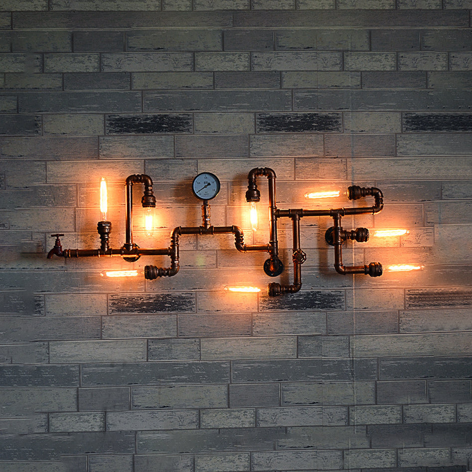 Éclairage de mur de fer à 8 légers Light Industrial Bronze Twisted Pipe Restaurant Mur Wall Lights with Bare Bulbe