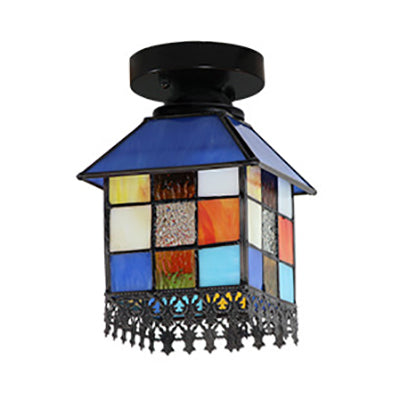 Colorful Small House Ceiling Light Fixture Tiffany Stained Glass 1 Light Ceiling Light for Bedroom