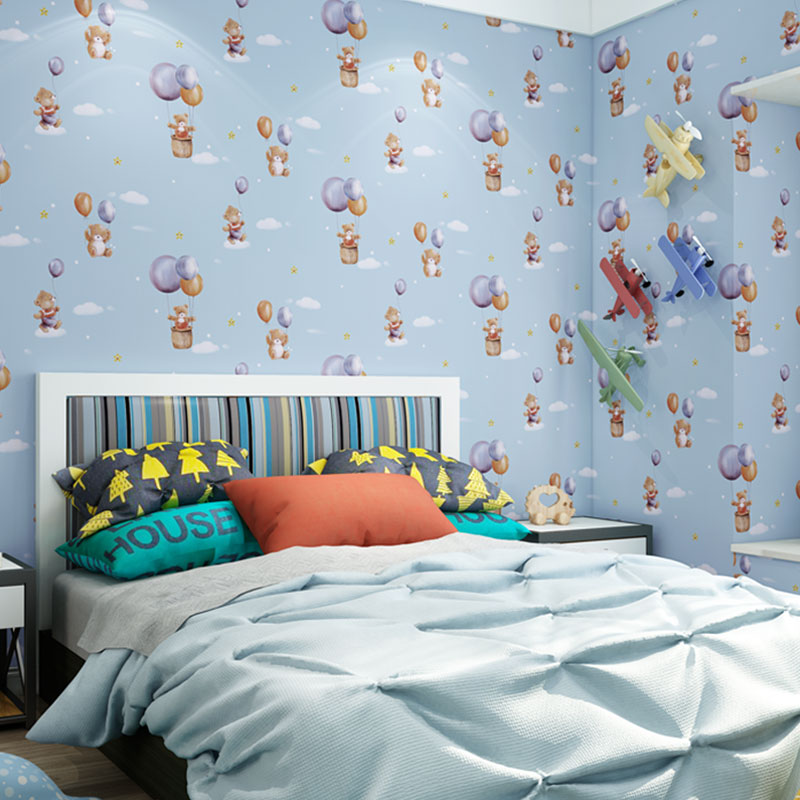 Minimalist Cartoon Bear Wallpaper Roll for Children's Bedroom, Non-Pasted, 20.5" x 31'