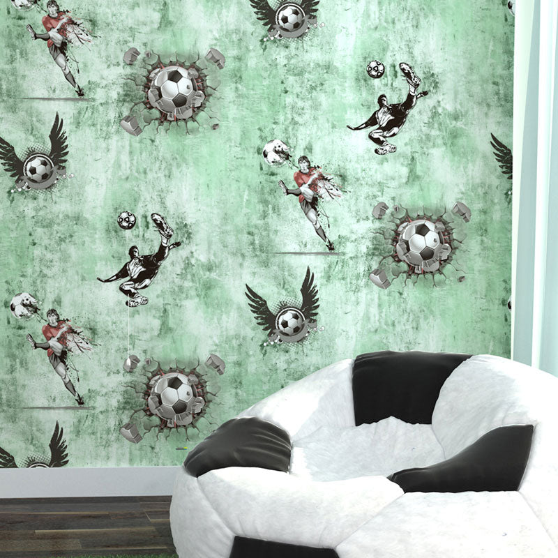 Non-Pasted Wallpaper Roll with Pastel Color Football and Player Design for Kid, 31 ft. x 20.5 in