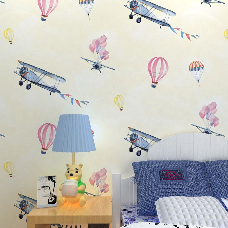 Balloon and Airplane Wallpaper Pastel Color Non-Pasted Wall Decor for Kid, 20.5 in x 31 ft