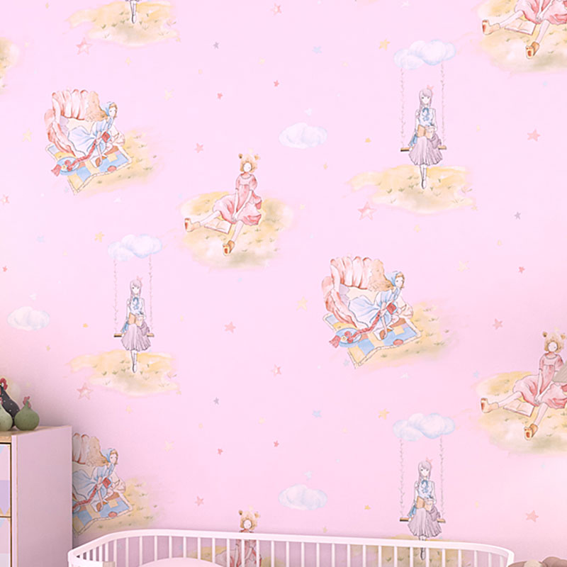 Non-Woven Wall Decor Non-Pasted Cartoon Wallpaper Roll for Girl's Bedroom