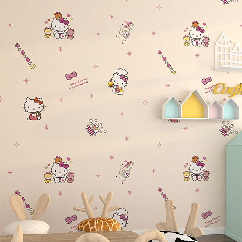 Girl's Wall Covering Romantic Pink Cute Cat Wallpaper Roll, Non-Pasted