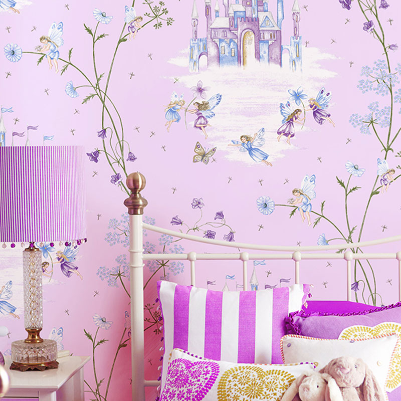 Castle and Flower Non-Pasted Wallpaper Roll, 33-foot x 20.5-inch, Pastel Color