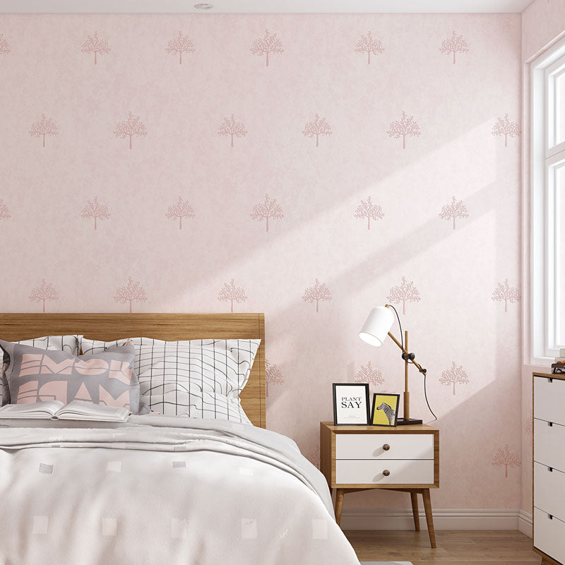 Non-Woven Wallpaper Roll for Children with Simple Tree Pattern, Soft Color, 20.5"W x 31'L