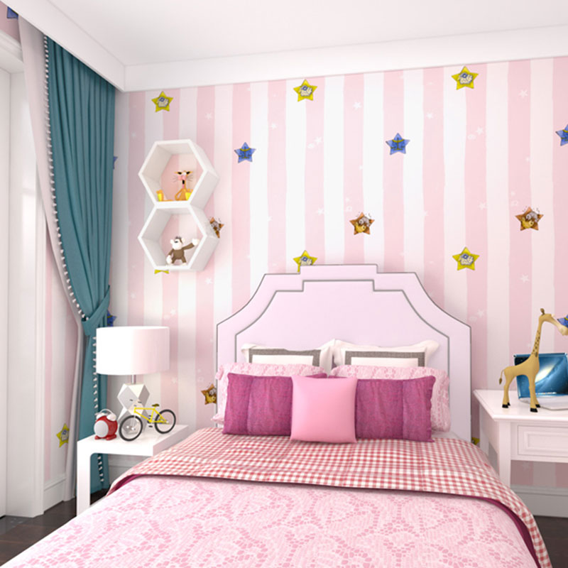 Rouleau de papier peint décoratif de couleur douce, revêtement mural Non collé en forme d'étoile et de poisson pour fille, Non collé