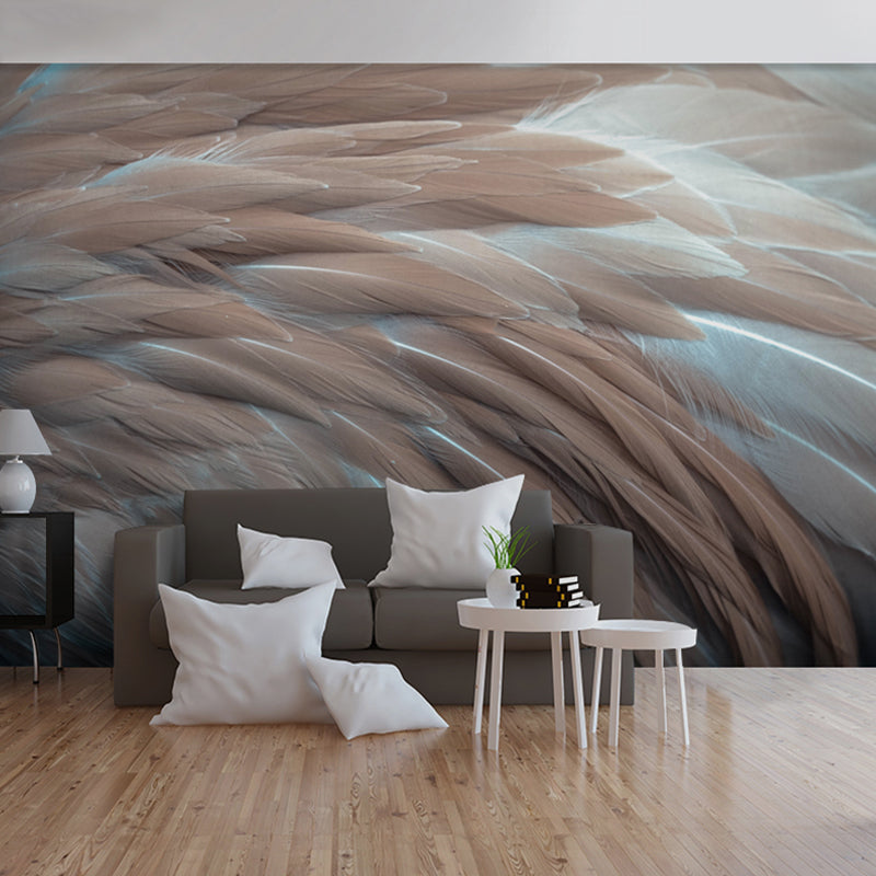 Grand décor mural non tissé avec plume naturelle 3D de couleur pastel, taille personnalisée disponible