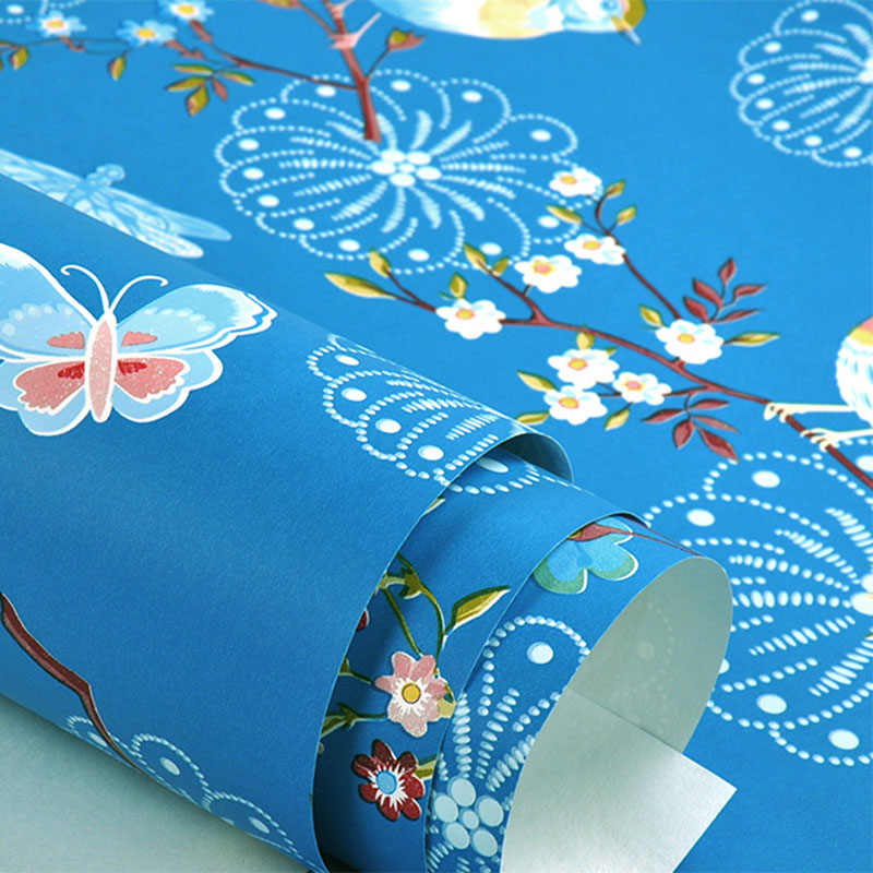 Non-woven Wall Decor Non-Pasted Dragonfly and Flower Wallpaper for Accent Wall