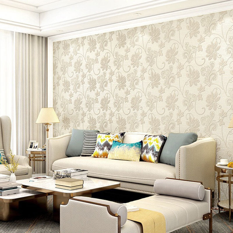 20.5" x 31' Countryside Wallpaper Non-Pasted Living Room Floral Design Wall Covering in Neutral Color