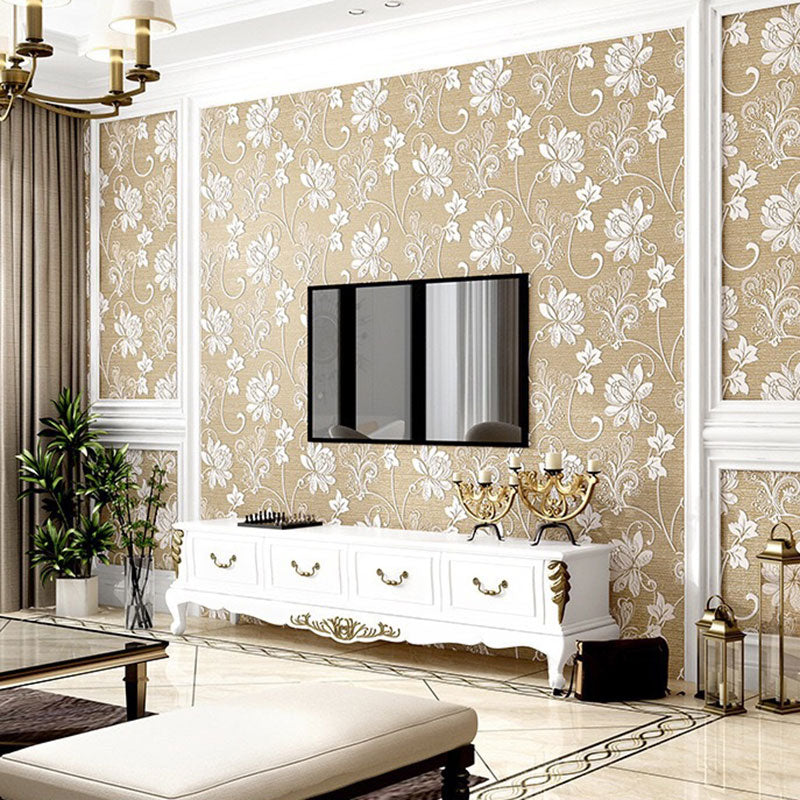 20.5" x 31' Countryside Wallpaper Non-Pasted Living Room Floral Design Wall Covering in Neutral Color