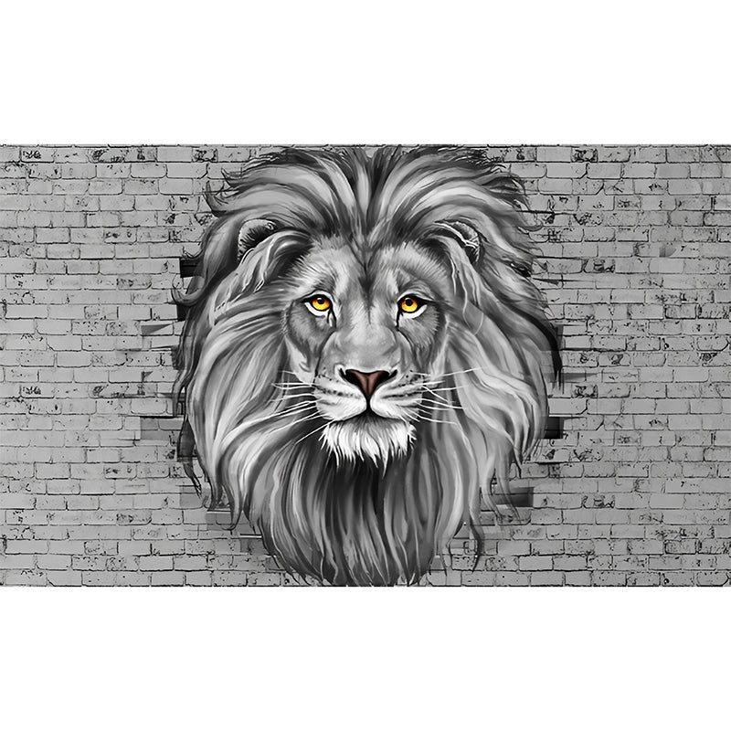 Giant Illustration Lion Mural for Theme Park Decoration in Grey, Personalized Size Available