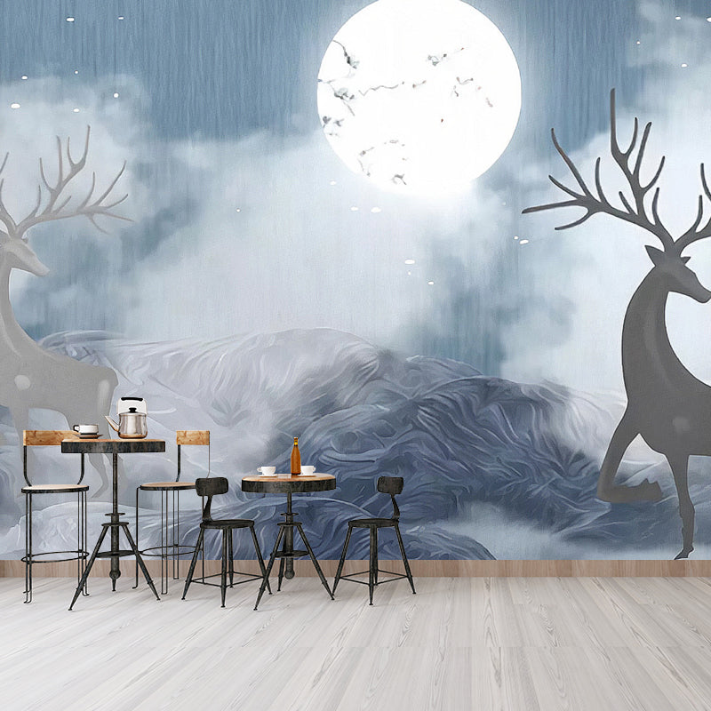 Decorative Moon and Deer Mural Non-Woven Nostalgic Wall Covering for Accent Wall