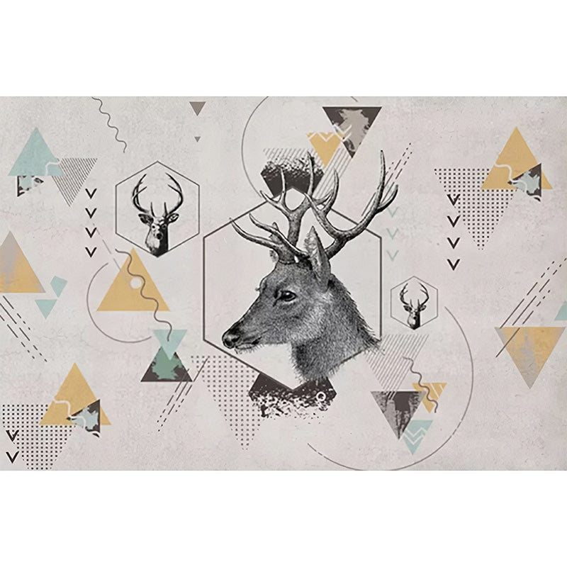 Wild Deer and Geometries Mural for Home Decor Contemporary Wall Art, Personalized Size Available