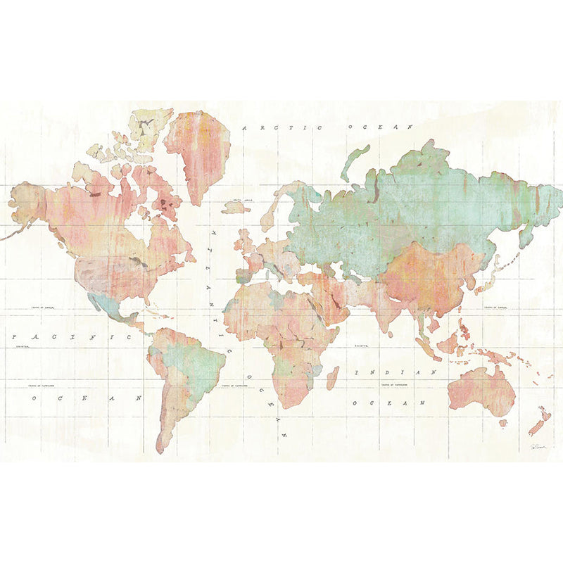 Fresh Green World Map Mural Wallpaper for Restaurant Decoration, Non-Woven Material