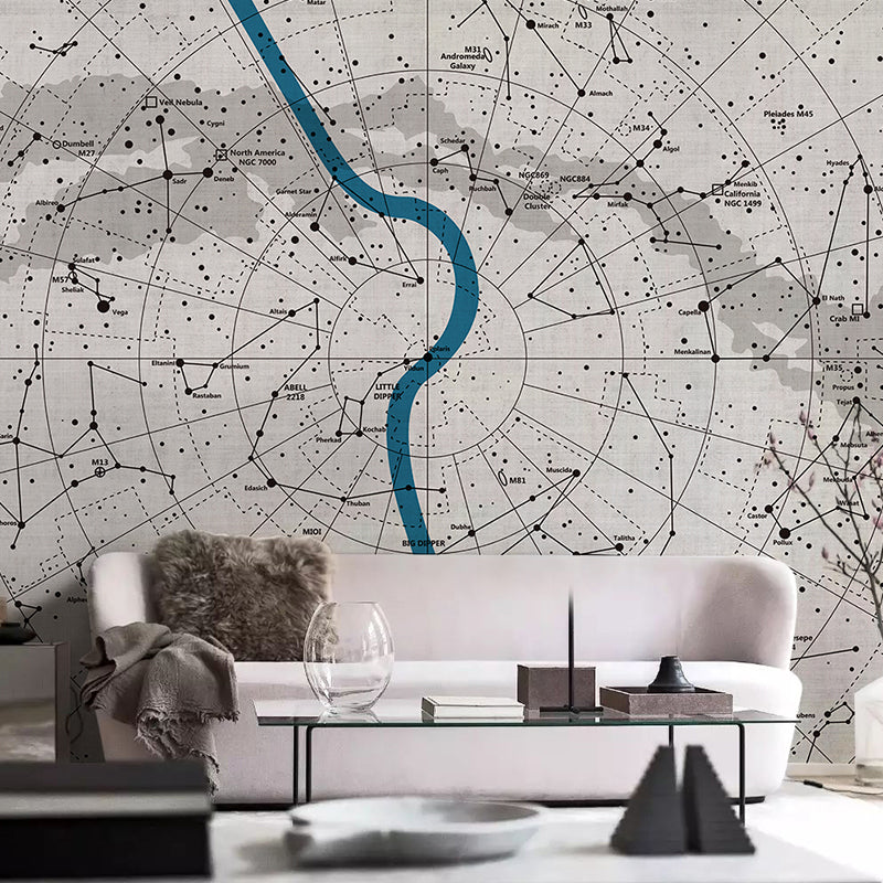 World Map Mural in Pastel Grey, Minimalist Wall Decor for Accent Wall
