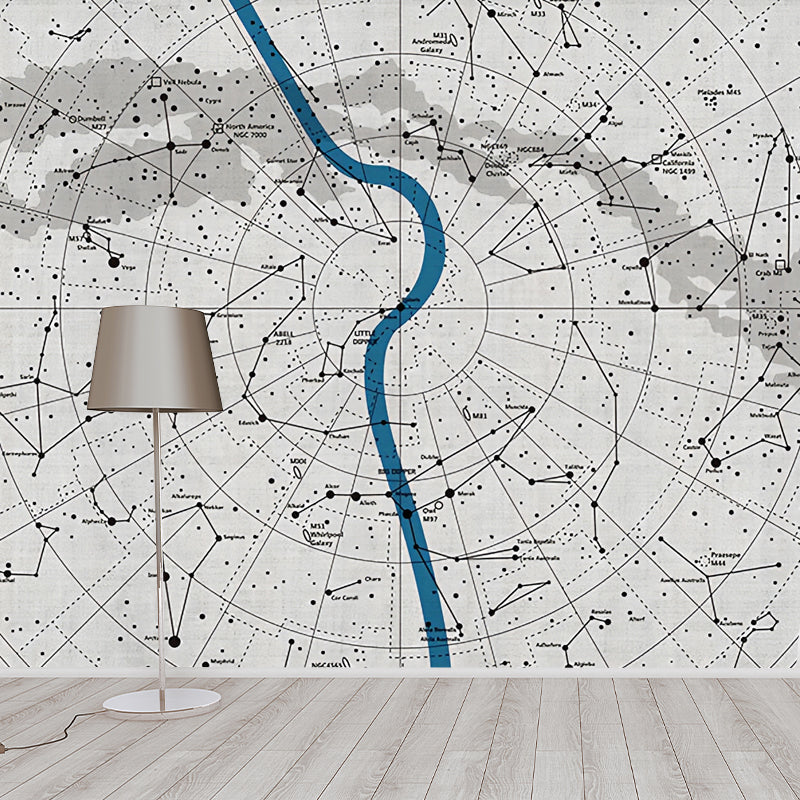 World Map Mural in Pastel Grey, Minimalist Wall Decor for Accent Wall