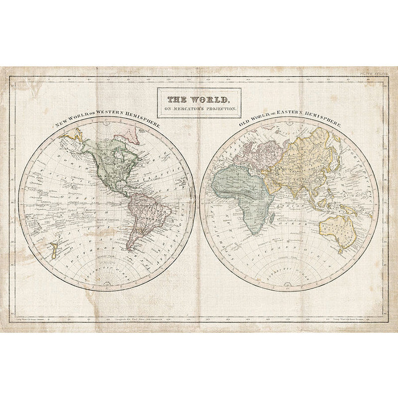 Full World Map Wall Art Nostalgic Novelty Mural Wallpaper in Light Color, Custom-Made