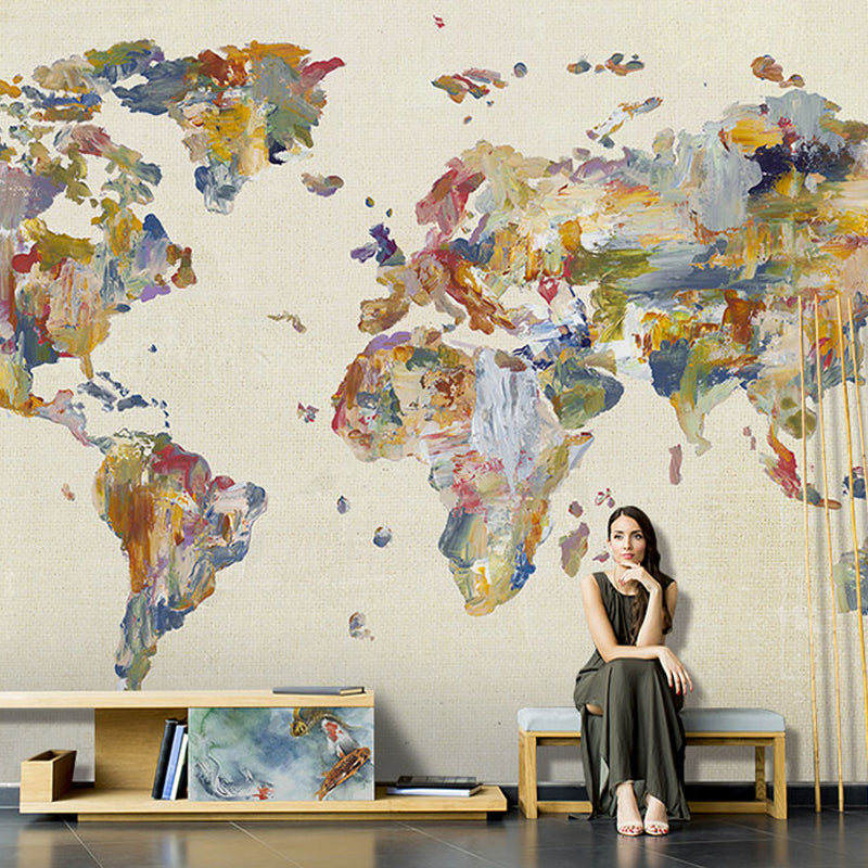 Illustration World Map Mural Extra Large Wall Art for Home Decoration, Full Size