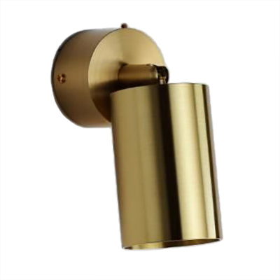 1 Bulb Metal Wall Light Fixture Industrial Vintage Brass Finish Cylinder Shaped Bedside Wall Sconce Lighting