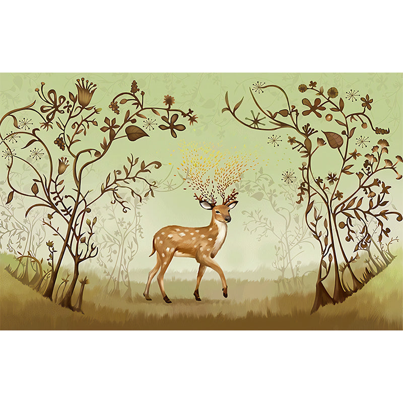 Whole Mural Wallpaper Turquoise Deer and Branch Non-Woven Wall Covering for Home Decor, Made to Measure