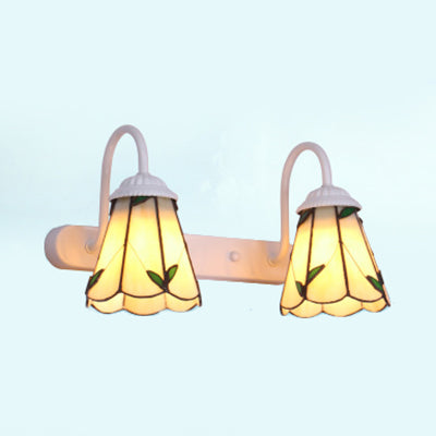 Beige Glass Lily Wall Mounted Lighting Tiffany 2 Heads White Vanity Light Fixture