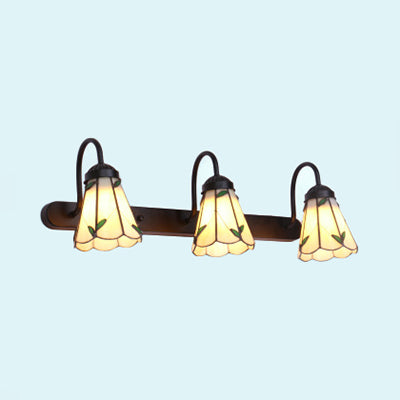 Lily Wall Mounted Light Tiffany Beige Glass 3 Heads Black Vanity Lighting Fixture for Bathroom