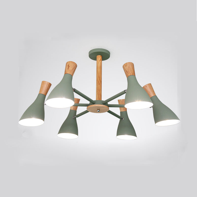 Forme de klaxon vert suspendu lampe de plafond 6 lumières monochromatique métal.