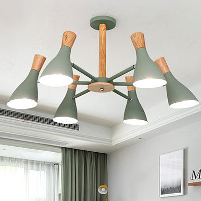 Green Horn Shape Hanging Ceiling Lamp 6 Lights Monochromatic Metal Hanging Chandelier for Living Room