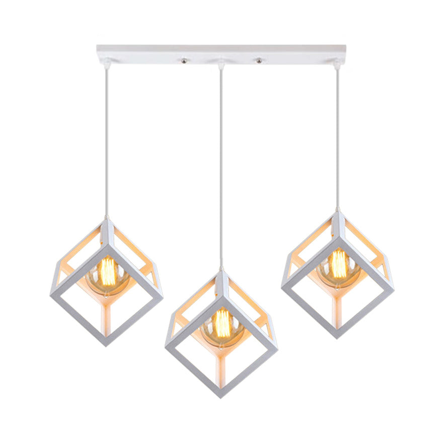 3 bulbos colgante de metal luz industrial lámpara de techo de sala de estar cuadrada cuadrada industrial con sombra de jaula de alambre