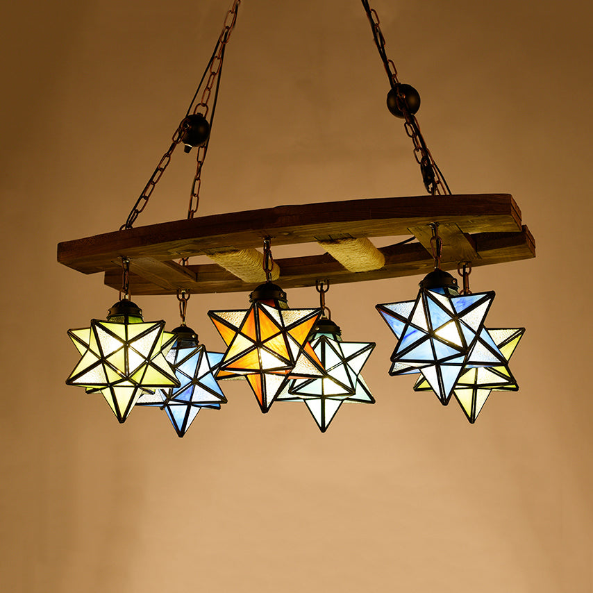 Candelier de estrella múltiple vidrieras 6 luces 6 luces rústicas colgantes colgantes de colgante en óxido para bar