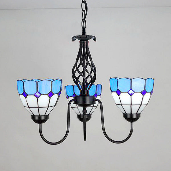 Luce a sospensione ciotola nautica con lampadario a soffitto a 3 luci in vetro blu a collo di cioè per foyer