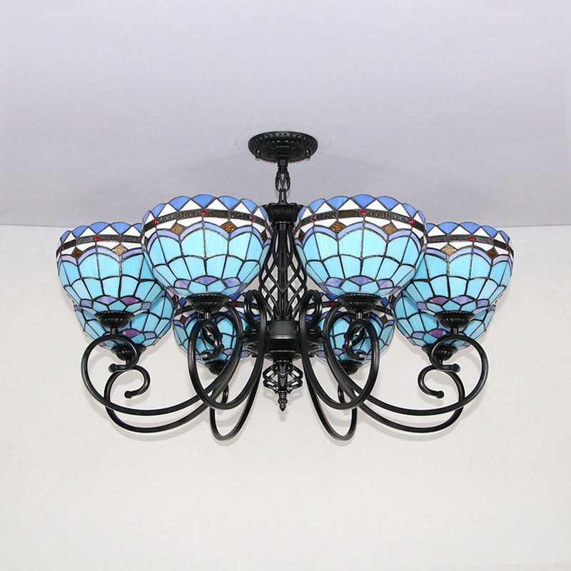Luce a sospensione interno barocco con ciotola lampadario a soffitto in vetro colorato in blu per hotel
