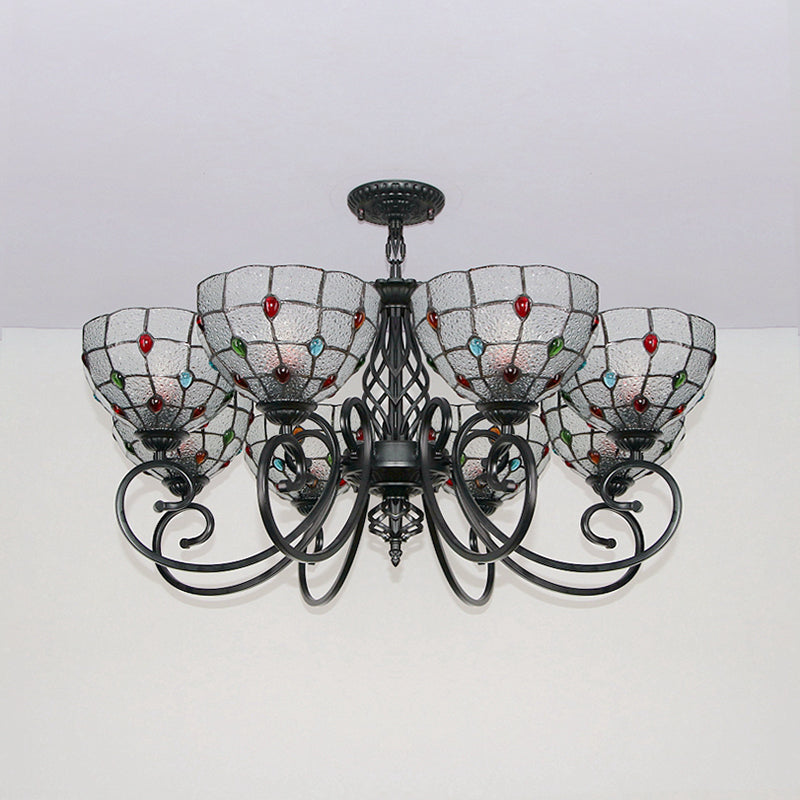 Bowl Chandelier Lighting with Dimpled Clear Glass Tiffany Style Multi Light Ceiling Hanging Light