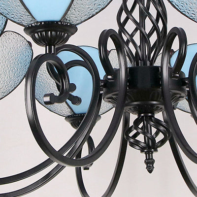 Rustic Petal Shape Chandelier Light Blue and Clear Glass Shade 8 Lights Pendant Light for Hallway