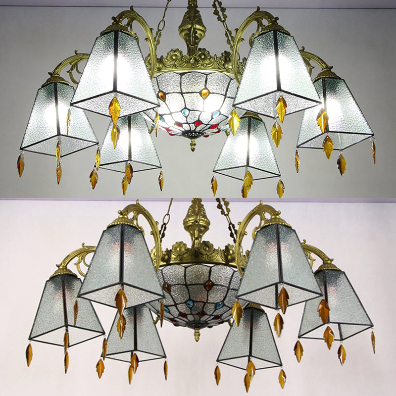 Mission trapezoide lampadario leggero toccato in vetro limpido di illuminazione da interno per soggiorno per soggiorno