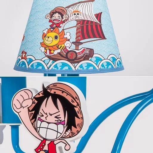 Cartoon Pirate Chandelier avec ombre effilée Metal 5 têtes Pendante bleue Lumière pour la chambre des garçons