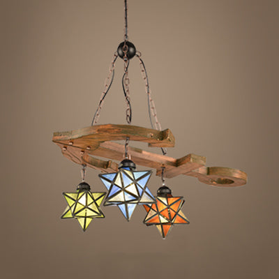 3 Lights Star Hanging Lamp with Anchor and Metal Chain Adjustable Rustic Glass Chandelier in Black