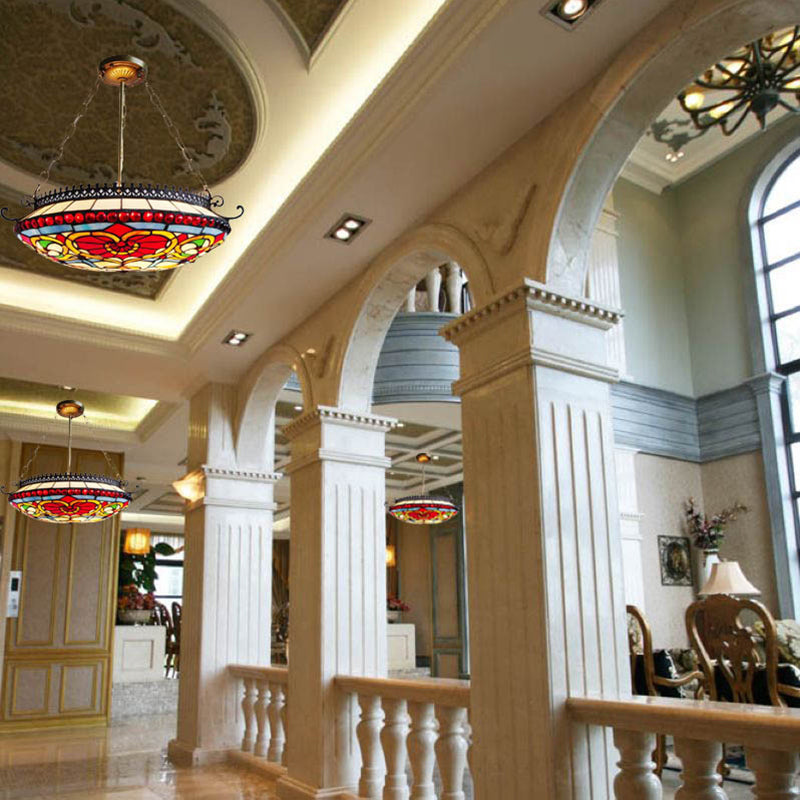 Victorian Bowl Kronleuchter hängendes Glas Hängedecke in Rot für Wohnzimmer