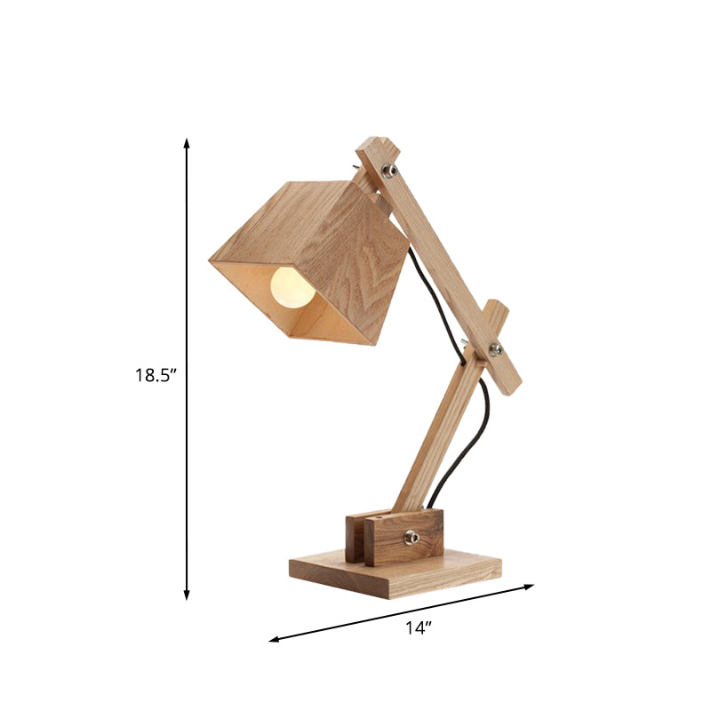 Lampada da tavolo modernista con paralume trapezoidale beige Lampada da scrivania in legno a 1 lampadina con braccio regolabile
