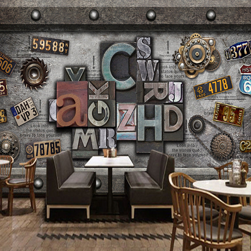 Extra Large Faux Wood Mural Steampunk Novelty Wall Covering in Dark Brown, Custom Size Available