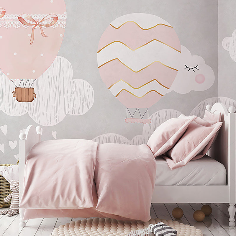 Giant Balloon and Sky Mural for Kid's Bedroom Cartoon Style Wall Decor for Children