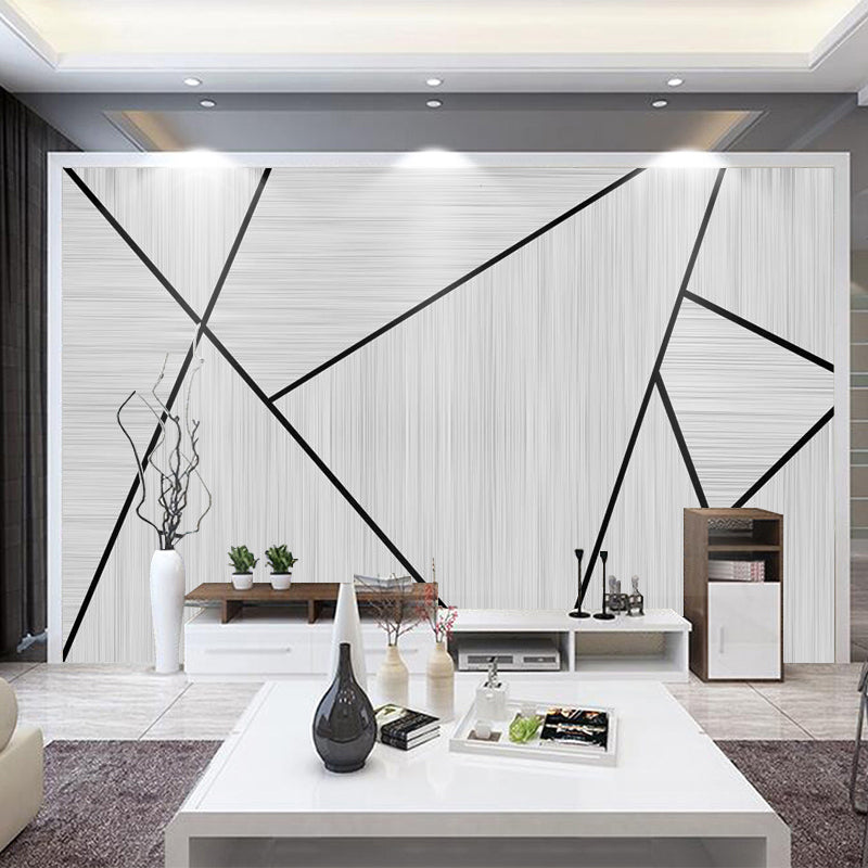 Geometries Mural Wallpaper in Pastel Grey, Minimalist Wall Art for Kindergarten