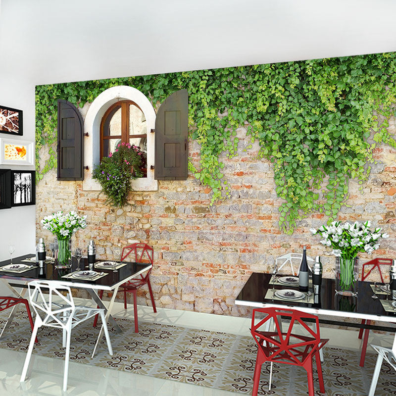 Fresh Leaf and Wall Mural for Restaurant Decor, Whole Wall Art in Pastel Green