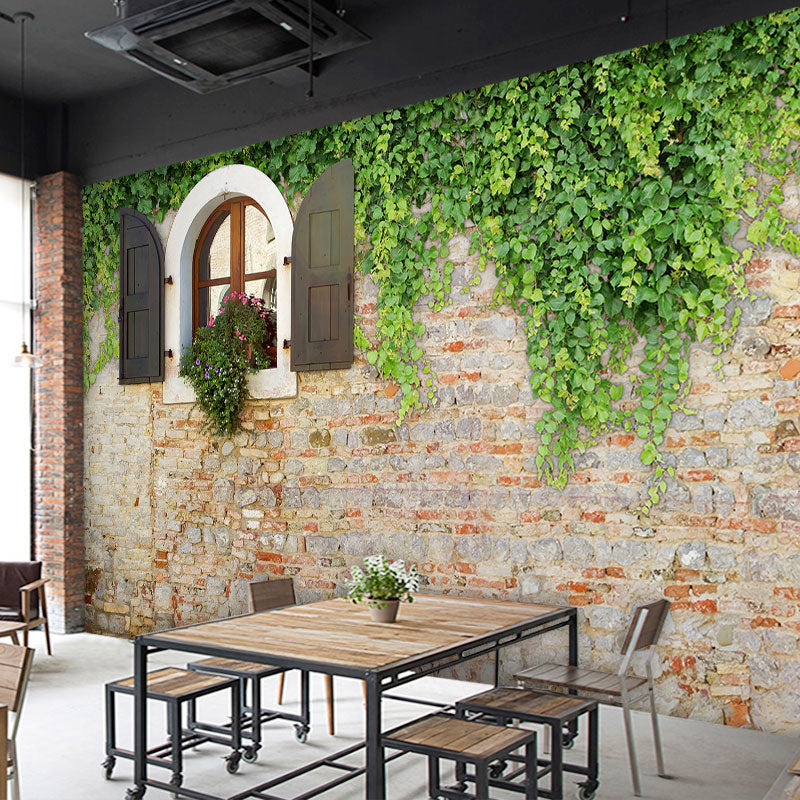 Fresh Leaf and Wall Mural for Restaurant Decor, Whole Wall Art in Pastel Green