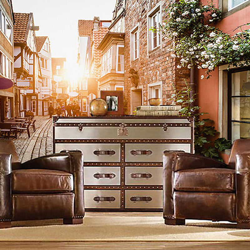 Photo Street Mural Wallpaper for Cafe Classic Building Wall Decor in Brown, Stain-Resistant
