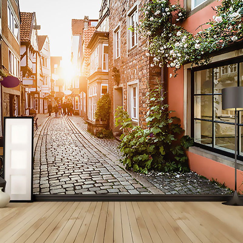 Photo Street Mural Wallpaper for Cafe Classic Building Wall Decor in Brown, Stain-Resistant